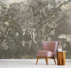 Poespas Home Dieren | Behang^Behang Floral elephant