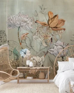 Poespas Home Bloemen | Behang^Behang Floral garden | Groen