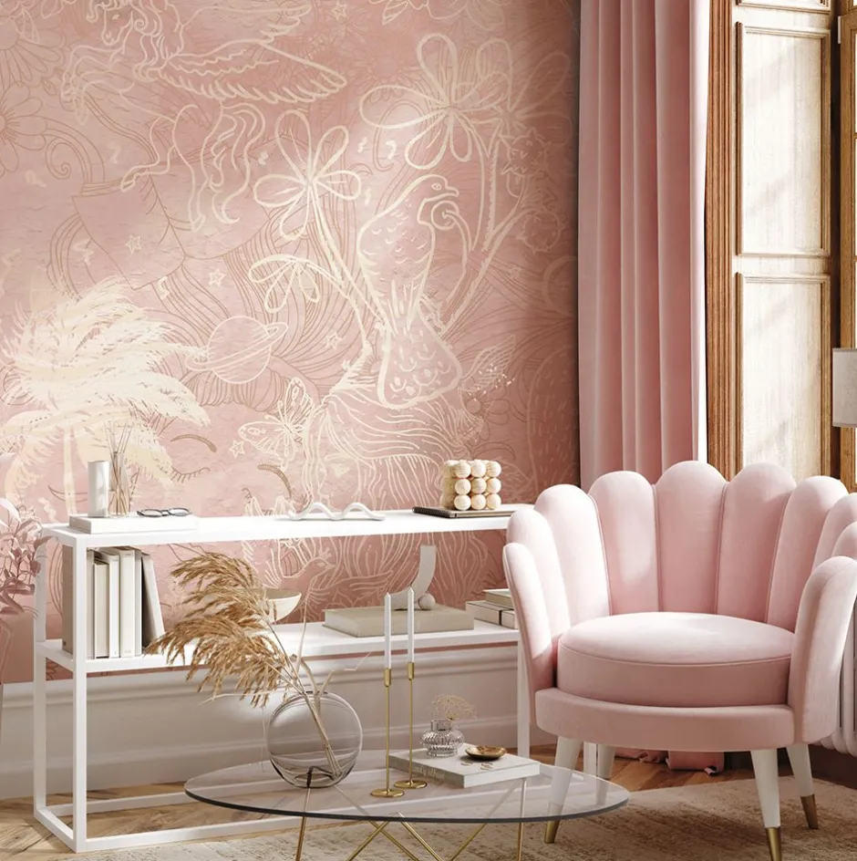 Poespas Home Bloemen | Behang^Behang Happy Days | Roze