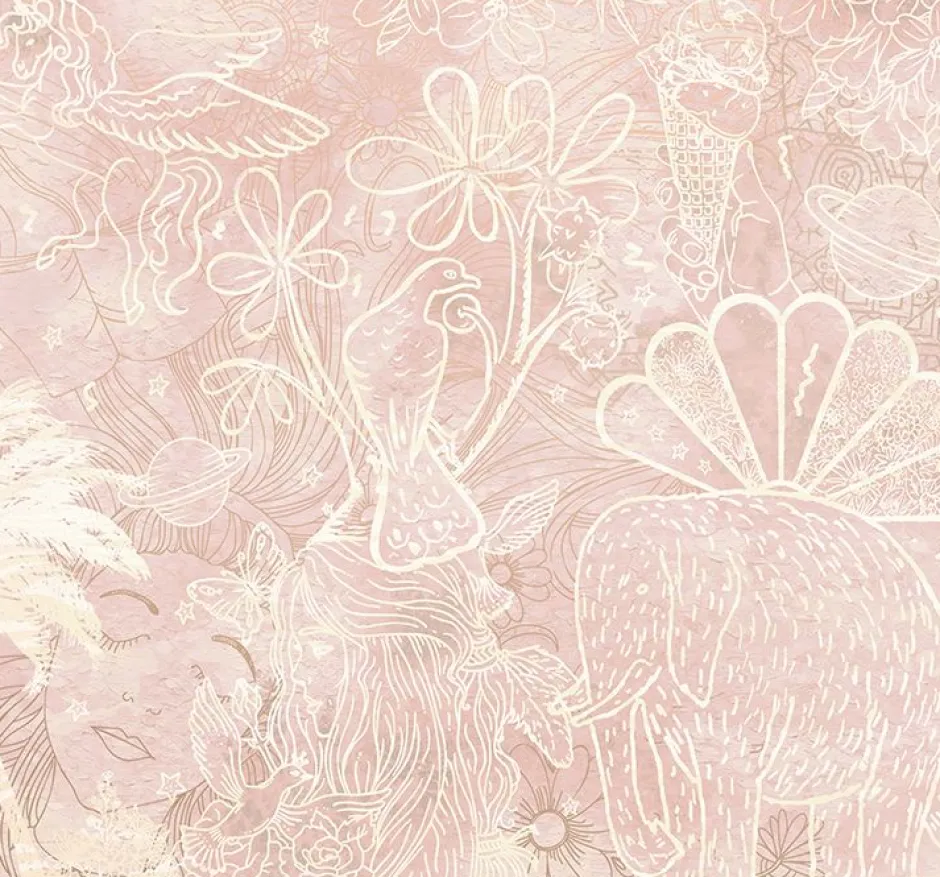 Poespas Home Bloemen | Behang^Behang Happy Days | Roze