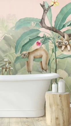 Poespas Home Dieren | Behang^Behang Lazy Luiaard | Jungle Collection