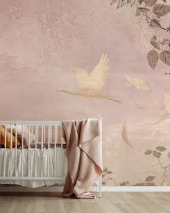 Poespas Home Dieren | Behang^Behang Morning bird | Roze