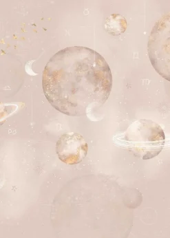 Poespas Home Ruimte | Behang^Behang Pastel Planets | Roze