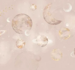 Poespas Home Ruimte | Behang^Behang Pastel Planets | Roze