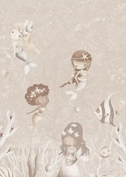 Poespas Home Sprookjes | Onderzee^Behang Swimming Mermaids | Beige