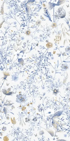 Poespas Home Bloemen | Behang^Behang Vintage flowers | Blauw