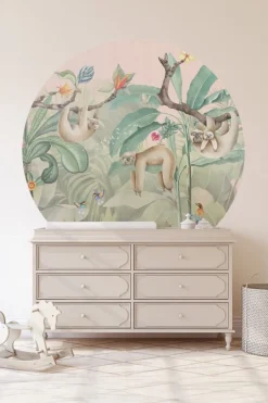 Poespas Home Behangcirkels^Behangcirkel Lazy Luiaard | Jungle Collection | 鈱€ 145 cm