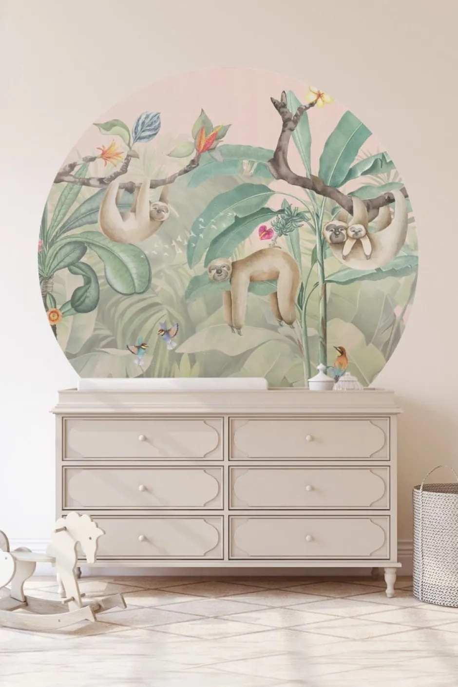 Poespas Home Behangcirkels^Behangcirkel Lazy Luiaard | Jungle Collection | 鈱€ 145 cm