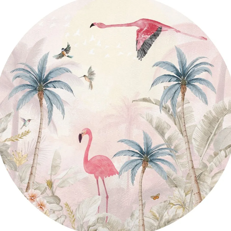 Poespas Home Behangcirkels^Behangcirkel Pink Flamingo | 鈱€ 145 cm