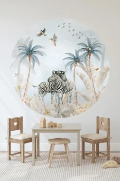 Poespas Home Behangcirkels^Behangcirkel Tropical Zebra's | 鈱€ 145 cm