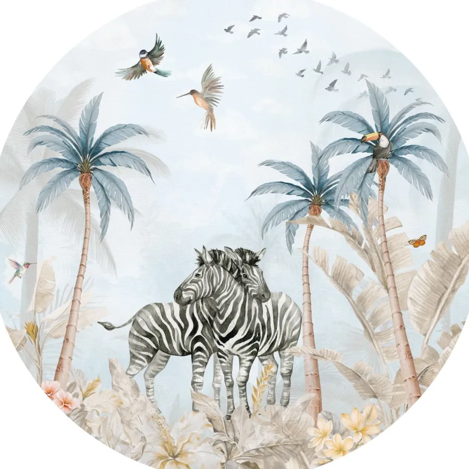 Poespas Home Behangcirkels^Behangcirkel Tropical Zebra's | 鈱€ 145 cm