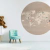 Poespas Behangcirkels^Behangcirkel Wereldkaart | Beige