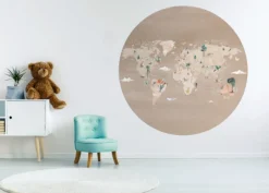 Poespas Behangcirkels^Behangcirkel Wereldkaart | Beige