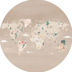 Poespas Behangcirkels^Behangcirkel Wereldkaart | Beige