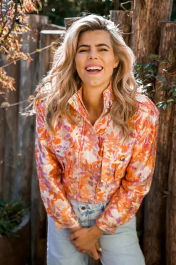 DAMES Poespas Co-ords | Jacks & Jassen^Bomberjacket Shiny flowers | Orange