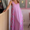 DAMES Poespas Jurken | Snøpskes^Dress Flirty Stripe | Turquoise & pink | Studio