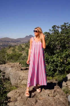 DAMES Poespas Jurken | Snøpskes^Dress Flirty Stripe | Turquoise & pink | Studio