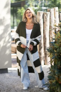 DAMES Studio Poespas Vesten | Vesten & Truien^Long Cardigan Fluff | Stripes |