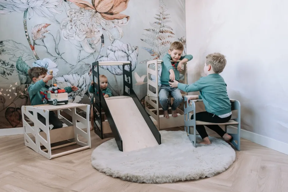 Poespas Houten Speelgoed | Educatief Speelgoed^Modulair kidsmeubel | Keukenkruk | Bureau | Glijbaan