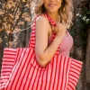 DAMES Studio Poespas Tassen | Snøpskes^Shopper Stripe-a-licious | Red pink |