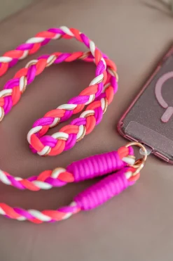DAMES Poespas Telefoonkoorden | Snøpskes^Telefoonkoord braided stripes | Purple pink | Studio