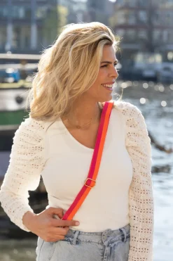 DAMES Studio Poespas Telefoonkoorden | Snøpskes^Telefoonkoord Sweet stripes | Orange pink |