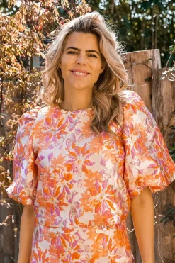 DAMES Poespas Co-ords | Tops^Top Shiny flowers | Orange