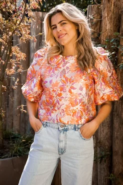 DAMES Poespas Co-ords | Tops^Top Shiny flowers | Orange