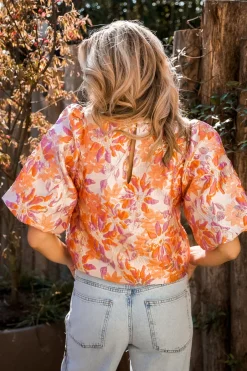 DAMES Poespas Co-ords | Tops^Top Shiny flowers | Orange
