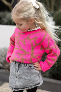 Studio Poespas Truien & Vesten | Truien & Vesten^Trui Dottie kids | Neon pink & sand |