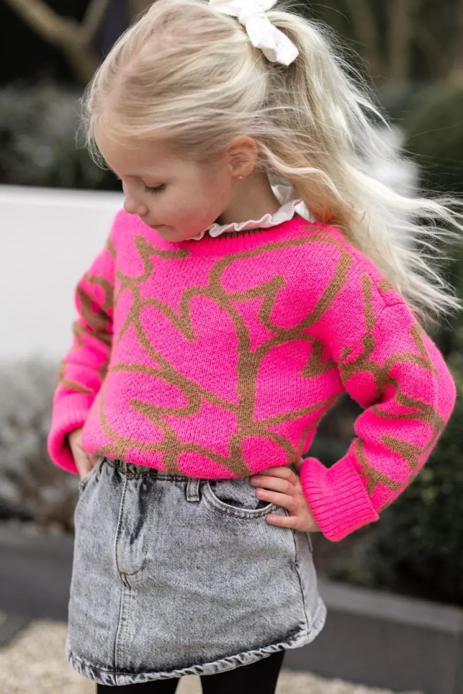 Studio Poespas Truien & Vesten | Truien & Vesten^Trui Dottie kids | Neon pink & sand |